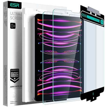 Esr 2 Pack Screen Protector For Ipad Pro 12.9 (2022/2021/2020/2018), Tempered-Glass Film With Easy Application Tray, Anti-Scratch, Military-Grade Protection, Hd Clarity, Armorite Series