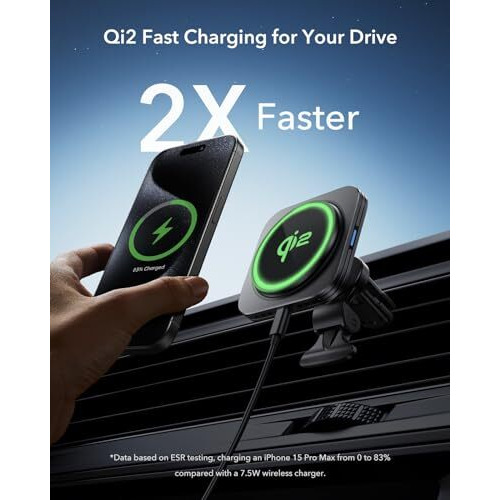 Esr For Qi2 15W Magsafe Car Mount Charger, Qi2-Certified Magsafe Car Charger, Air Vent/Dashboard Magnetic Wireless Car Charger, Car Phone Holder For Iphone 16/15/14/13/12 & S25, Fast Charging, Black