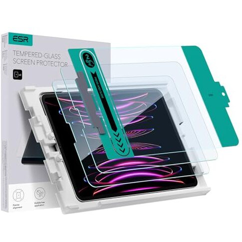 Esr 2 Pack Screen Protector For Ipad Pro 12.9 (2022/2021/2020/2018) Screen Protector, Tempered Glass Film With Easy Application Tray, Scratch Resistant, Hd Clarity