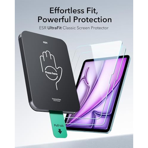 Esr 2 Pack Screen Protector For Ipad Air 13 Inch M3/M2 2025/2024 (7Th/6Th Generation), 9H Tempered Glass Screen Guard With Ultra Fit Tray, Apple Pencil Support, Scratch Resistant, Hd Clarity