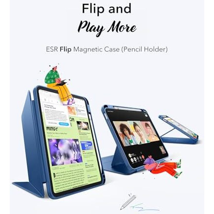 Esr For Ipad (A16) 11Th Generation Cover, Ipad 11Th/10Th Gen Cover (2025/2022), Vertical Stand Case, Multi Stand Angles, Ultra-Stable Case With Pencil Holder, Flip Magnetic Series, Blue