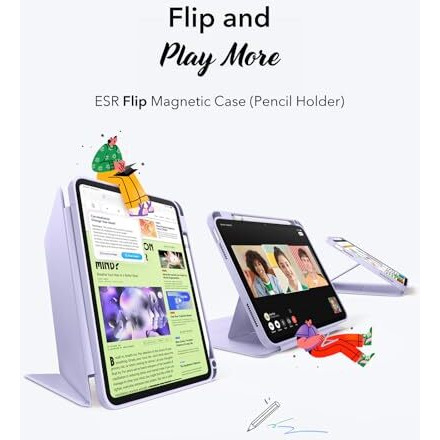 Esr For Ipad (A16) 11Th Generation Cover, Ipad 11Th/10Th Gen Cover (2025/2022), Vertical Stand Case, Multi Stand Angles, Ultra-Stable Case With Pencil Holder, Flip Magnetic Series, Light Purple