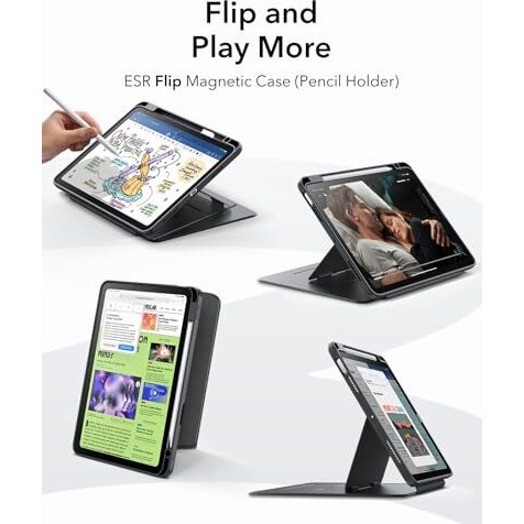 Esr For Ipad Air M3/M2 11 Inch Case (2025/2024), Ipad Air 5Th/4Th Generation Case (2022/2020), Vertical Stand With Pencil Holder, Multi Stand Angles, Ultra-Stable Cover, Flip Magnetic Series, Black