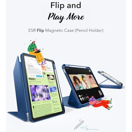Esr For Ipad Air 11 Inch M3/M2 Case (2025/2024), Ipad Air 5Th/4Th Gen (2022/2020), Vertical Stand Cover, Multi Stand Angles, Ultra-Stable Case With Pencil Holder, Flip Magnetic Series, Blue