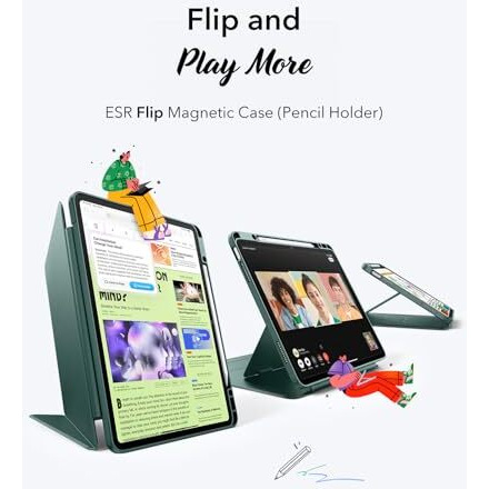 Esr For Ipad Air 13 Inch Case (2025/2024), Vertical Stand Cover, Multi Stand Angles, Ultra-Stable Case For Ipad Air 13 With Pencil Holder, Flip Magnetic Series, Midnight Green