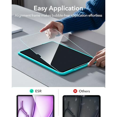 Esr 2 Pack Screen Protector For Ipad Air 13 Inch M3/M2 (7Th/6Th Generation, 2025/2024), Ultra-Hard Tempered Glass Film Guard With Alignment Frame, Anti-Scratch, Bubble Free, Apple Pencil Compatible