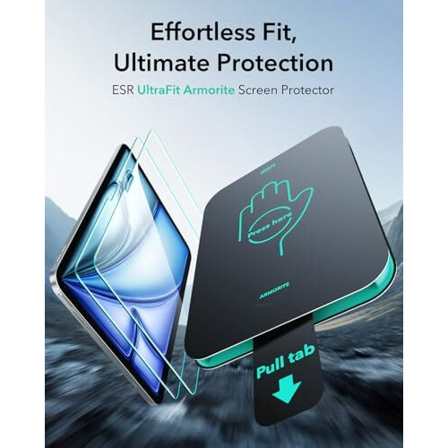 Esr 2 Pack Armorite Screen Protector For Ipad Air 11 Inch M3/M2 (7Th/6Th Generation, 2025/2024), 9H Hardness Tempered Glass Screen Guard With Ultrafit Tray, Military Grade, Hd Clarity