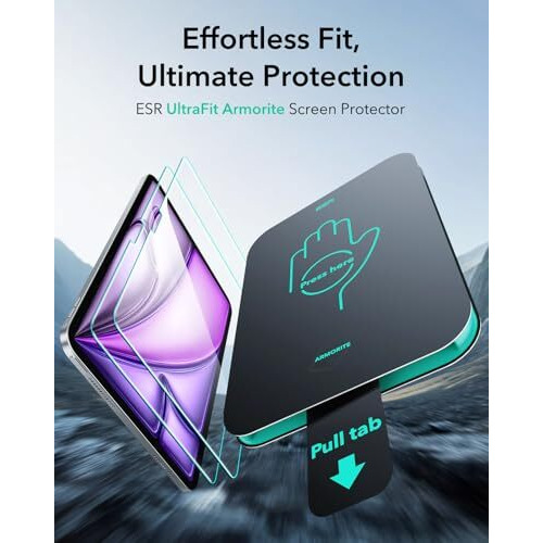 Esr 2 Pack Armorite Screen Protector For Ipad Air 13 Inch M3/M2 (2025/2024), 9H Hardness Tempered Glass Screen Guard With Ultrafit Tray, Military Grade Protection, Hd Clarity, Bubble Free
