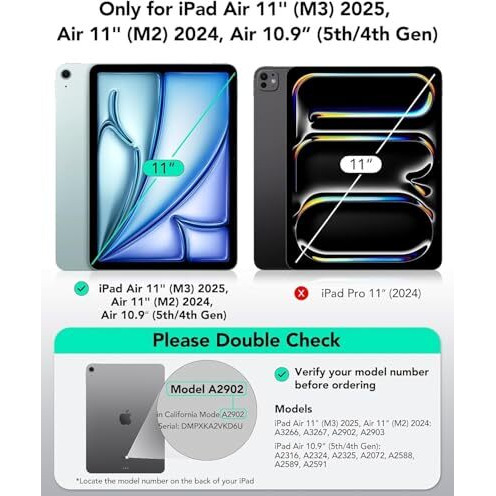 Esr For Ipad Air 11 Inch M3/M2 Case (2025/2024), Ipad Air 5Th/4Th Gen (2022/2020), Vertical Stand Cover, Multi Stand Angles, Ultra-Stable Case With Pencil Holder, Flip Magnetic Series, Black
