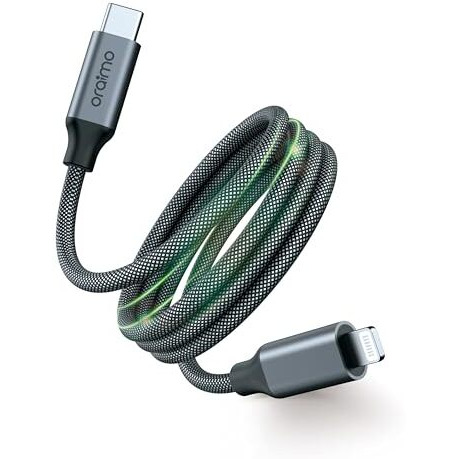 Oraimo Magnetic Tangle-Free Design |20W Fast Charging Experience |Self-Aligning | High Speed Transfer| Type-C To Lightning 1M Cable| Iphone & Ipad Compatible | Black | 365 Days Warranty