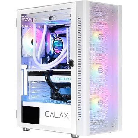 Galax Pc Case Revolution-06 (Rev-06W) White Gaming Cabinet | Supports Atx, M-Atx, Itx | 4 Rgb Cooling Fans | Hinged Magnetic Tempered Glass Door | Mesh Panel | Minimalist Design | Spacious Interior