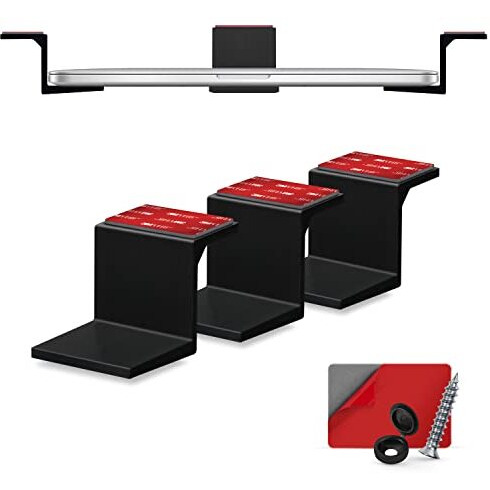 Brainwavz Adhesive Under Desk Laptop Holder Mount, Upto 1.9 / 48Mm Thick, For Laptops Macbook Routers Surface Ipads Tablets & More, Screw-In & Stick-On