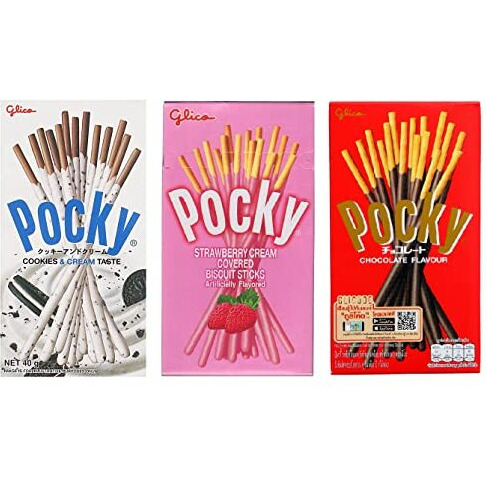Pocky Sticks Variety Pack Coverd With Crunchy Biscuit, Chocolate, Strawberry, Cookies & Cream 70 Grams Each Pack Of 3