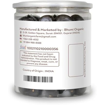 Bhumi Organic Black Garlic Single Clove, Ready To Eat, Aged 90 Days, Highly Nutritious (250 Gm)