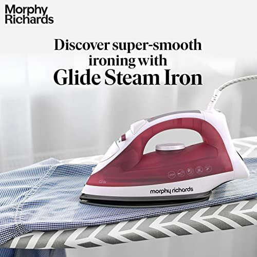 Morphy Richards Glide 1250W Steam Iron With Steam Burst, Vertical And Horizontal Ironing, Non-Stick Coated Soleplate, White And Red