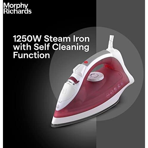 Morphy Richards Glide 1250W Steam Iron With Steam Burst, Vertical And Horizontal Ironing, Non-Stick Coated Soleplate, White And Red