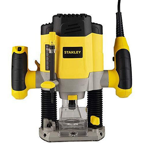 Stanley Srr1200 Plunge Router 1200W 55Mm Variable Speed With 6 Router Bits With Spindle-Lock & Anti-Static Shoe Coating, 1 Year Warranty, Yellow & Black