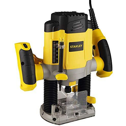 Stanley Srr1200 Plunge Router 1200W 55Mm Variable Speed With 6 Router Bits With Spindle-Lock & Anti-Static Shoe Coating, 1 Year Warranty, Yellow & Black