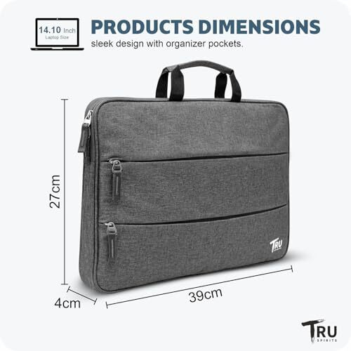 Tru Spirits Laptop Bag/Pouch/Case/Sleeve With Handle & Two Front Accessory Pockets  Compatible With Apple, Dell, Lenovo, Asus, Hp, Samsung, Mi, Macbook & Notebooks (Grey, 15.6)