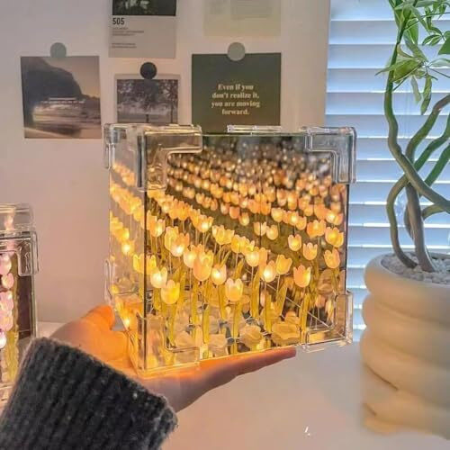 Cpensus Acrylic Diy - Do It Yourself - Tulip Cube Mirror Lamp, 30 Flowers Led Decorative Lamp, 2 In 1 Mirror & Table Ornaments For Bedroom Livingroom Desktop Decor Birthday Gift Multicolor