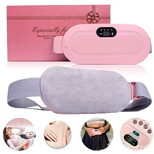 Weptix Portable Cordless Heating Pad For Menstrual Cramps Relief, Heating Pad,3-Speed Temperature Adjustment & 4-Speed Massage Modes,Back&Belly Heating Pad For Women& Girl (Belt Pads Electric_Pink.)