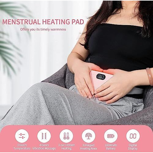 Weptix Portable Cordless Heating Pad For Menstrual Cramps Relief, Heating Pad,3-Speed Temperature Adjustment & 4-Speed Massage Modes,Back&Belly Heating Pad For Women& Girl (Belt Pads Electric_Pink.)