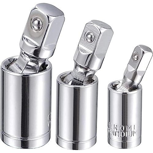 Tcco Enterprise Impact Universal Joint Socket Sets 1/4 Inch, 3/8 Inch, 1/2 Inch Swivel Extension Drive U-Joints For Socket Adapter, Bar Extension, 360 Degree Rotation Impact Wrench Accessories(Silver)