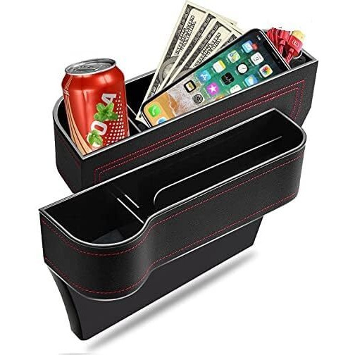 Vinsu Car Side Organizer For Driver Seat Gap Filler Console Side Pocket With Bottle Cans Holder, Space Saving Rack Holding Cards, Phones, Keys, Coins (Black/ Driver Side/ 27 X 8 X 17Cm) (Pack Of -1Pc)