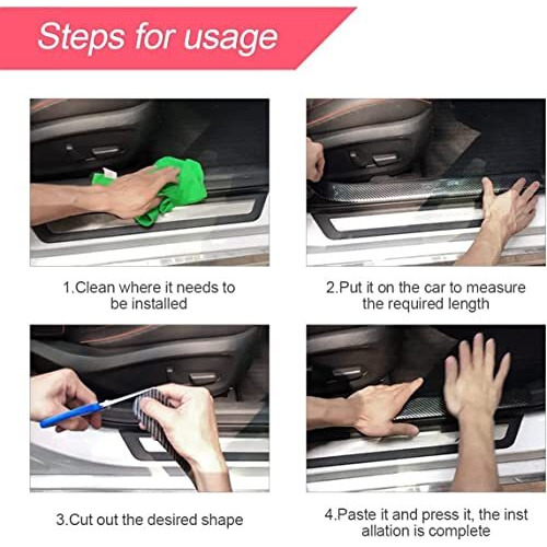 Vinsu Car Sticker Carbon Fiber Rubber,Entry Guard Protector Strip Car Door Sill Protector,Bumper Door Guard Scuff Plate Protectors Tape Anti-Scratch Step 5 M Polyvinyl Chloride