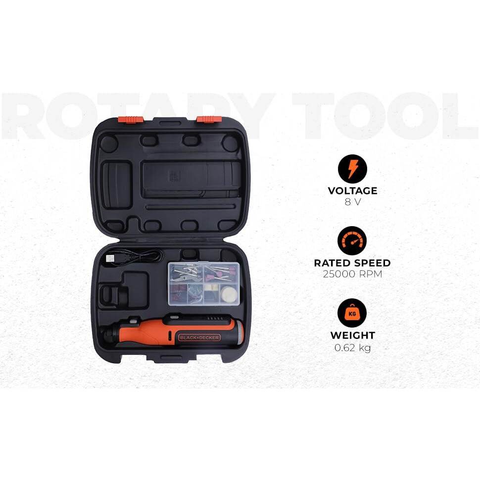 Black+Decker Bcrt8K35-B1 8V 1.5Ah Cordless Rotary Tool With 35-Piece Accessory Set