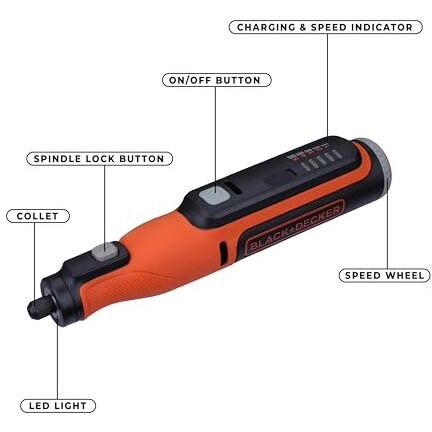 Black+Decker Bcrt8K35-B1 8V 1.5Ah Cordless Rotary Tool With 35-Piece Accessory Set