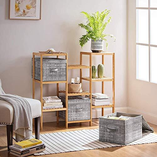 Skyfun (Label) Rectangular Foldable Large Linen Laundry, Clothes, Books, Toys Storage Living Hamper Box With Lid And Handle, Large, Pack Of 2-Grey, Large