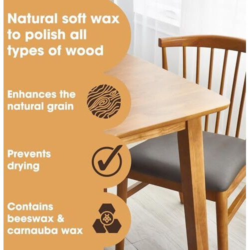 Furniture Clinic Wood Wax & Wood Polish - Orange Scented Polish Great For Finished Or Unfinished Wood, All Natural Furniture Polish That Adds A Protective Coating (250 Ml)