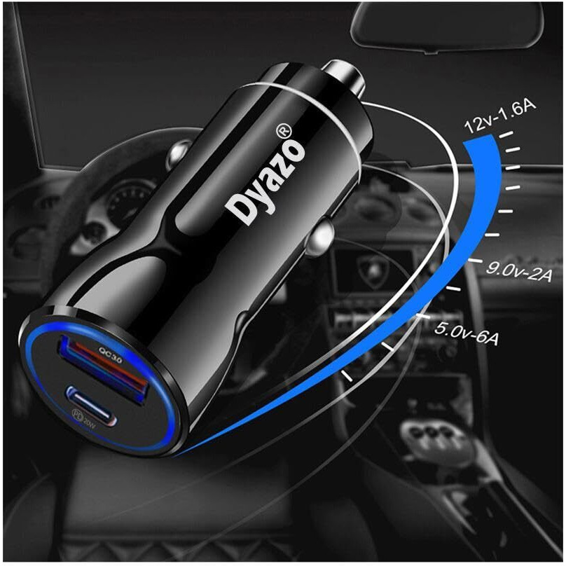 Dyazo 48W Turbo Dual Port Fast Car Charger 48W Total(18W Type C Pd + 30W Usb)| Adapter Compatible For Iphone & Android Smartphones And Tablets (Black)