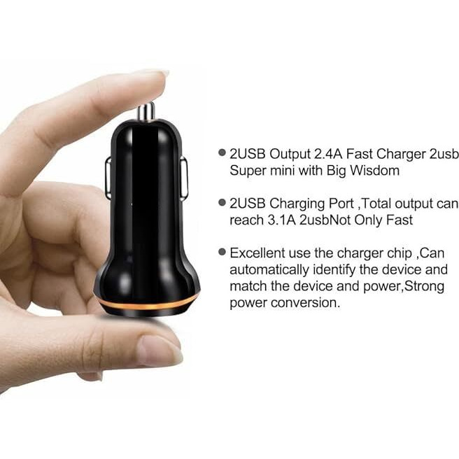 Dyazo 2.4 Amp Dual Port Usb Car Charger - Compatible With Iphone X/Xr/Xs/Max/8/7/Plus, Vivo, Oppo, Samsung Galaxy & All Other Mobile Phones (Black)