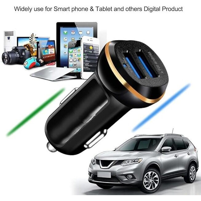 Dyazo 2.4 Amp Dual Port Usb Car Charger - Compatible With Iphone X/Xr/Xs/Max/8/7/Plus, Vivo, Oppo, Samsung Galaxy & All Other Mobile Phones (Black)