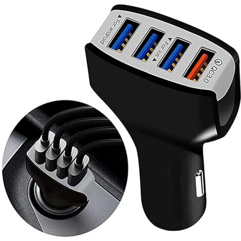 Dyazo 4 Port 36W Usb Fast Car Charger With Quick Charge 3.0 Compatible For Iphone | Samsung | Vivo | Oppo And All Other Phones And Tablets (Black)