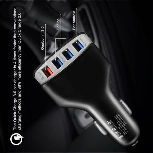 Dyazo 4 Port 36W Usb Fast Car Charger With Quick Charge 3.0 Compatible For Iphone | Samsung | Vivo | Oppo And All Other Phones And Tablets (Black)