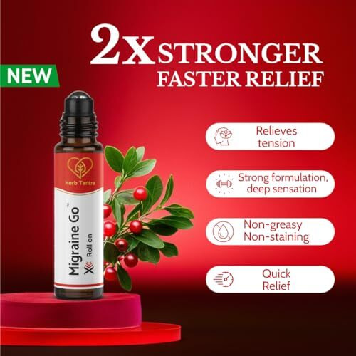 Herb Tantra Migraine Go X Extra Strength Roll On For Relief From Migraine & Headache | 100% Natural Essential Oils | Ayurvedic Liquid Balm - 9Ml