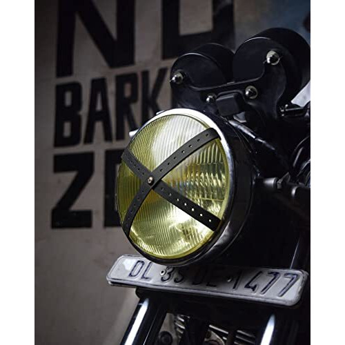 Trip Machine Company Genuine Leather Headlight X | Premium Vintage Motorcycle Headlight Sticker | Retro Classic Design | Universal Fit For Bikes (Black, Leather Perforated)