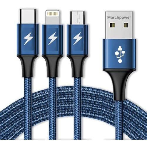 Prakie Var-Ni 3 In 1 Charging Cable Nylon Braided Usb Fast Charging Cable, 1M  Compatible With Iphone, Ipad, Samsung, Xiaomi, Oppo, Vivo, Android & Car Chargers