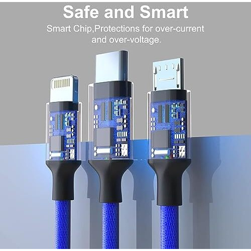 Prakie Var-Ni 3 In 1 Charging Cable Nylon Braided Usb Fast Charging Cable, 1M  Compatible With Iphone, Ipad, Samsung, Xiaomi, Oppo, Vivo, Android & Car Chargers
