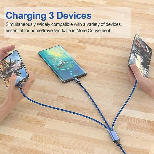 Prakie Var-Ni 3 In 1 Charging Cable Nylon Braided Usb Fast Charging Cable, 1M  Compatible With Iphone, Ipad, Samsung, Xiaomi, Oppo, Vivo, Android & Car Chargers