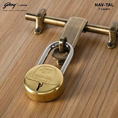 Godrej Locks I Navtal 7 Levers 65 Mm I 3 Keys I Long Hardened Shackles I For Padlock For Main Door I Gate Lock I Tool Box, Shutters, Shops & Offices I Brass Finish | 1 Year Warrenty