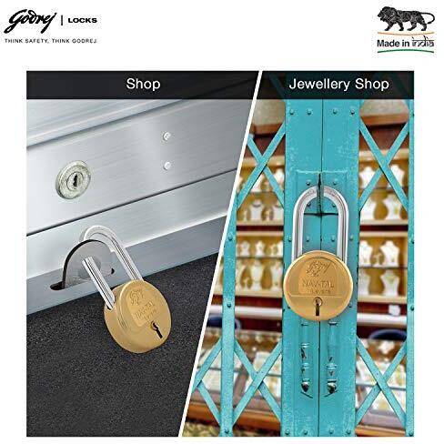Godrej Locks I Navtal 7 Levers 65 Mm I 3 Keys I Long Hardened Shackles I For Padlock For Main Door I Gate Lock I Tool Box, Shutters, Shops & Offices I Brass Finish | 1 Year Warrenty