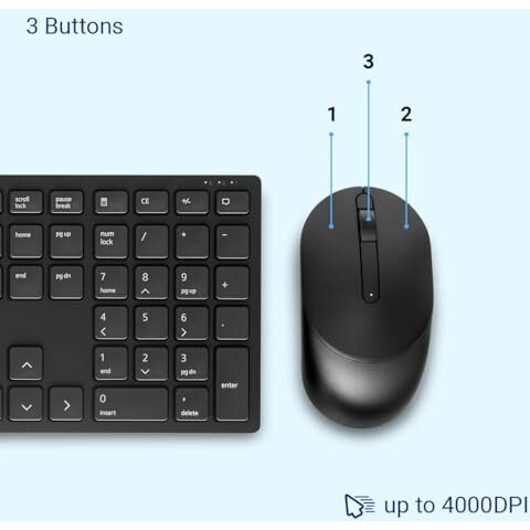 Dell Km5221W Wireless Combo - Rf 2.4Ghz Wireless Keyboard With 12 Programmable Keys And 3 Button Optical Mouse, Spill-Resistant Keys, Up To 36 Month Battery Life, 3Y Advance Exchange Warranty - Black