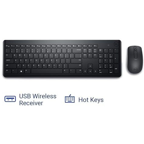 Dell Km3322W Wireless Usb Keyboard And Mouse Combo, Anti-Fade & Spill-Resistant Keys, Up To 36 Month Battery Life, 3Y Advance Exchange Warranty - Black