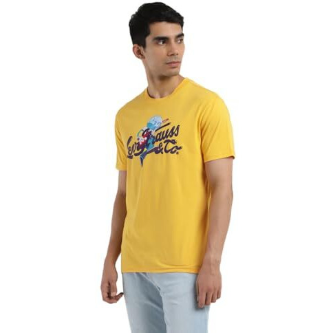 Levi's Men's Cotton Crew Neck Regular Fit Graphic T-Shirts Yellow, Large