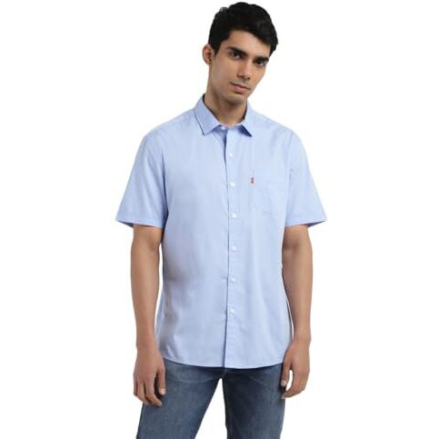 Levi's Cotton Men's Spread Collar Slim Fit Solid Shirts Blue, Xl