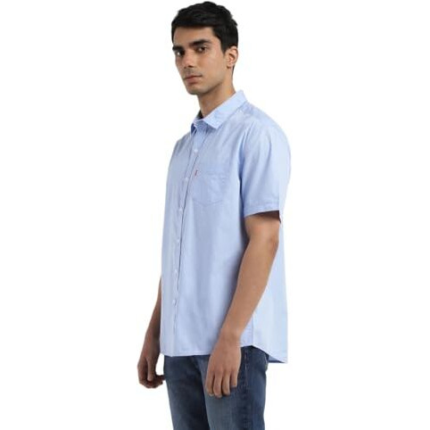 Levi's Cotton Men's Spread Collar Slim Fit Solid Shirts Blue, Xl